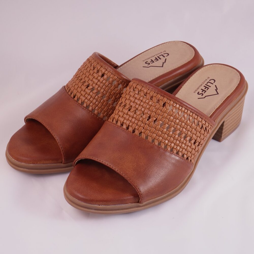 Cliffs by White Mountain Brown Woven Slide Sandal Heels Size 7.5M Comfort Block